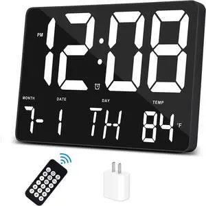 Amgico Digital Alarm Clock with Snooze, Temperature, Auto Dimming, 11.5" Large Display Calendar, Desk/Wall Clock for Bedroom, Living Room, Office, Home, Classroom, Kids, Elderly - White