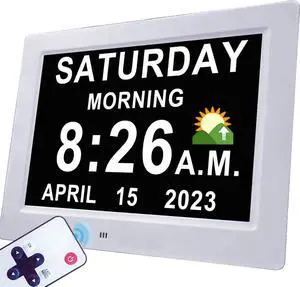MASSII 2025 New 19 Alarms Digital Clock with Loud Voice Talking Time, Auto DST, 20 Custom Reminders, 10-Level Dimmer, Sleep Trainer, Day Date Calendar Clock for Seniors Dementia- 7 Inch with Remote