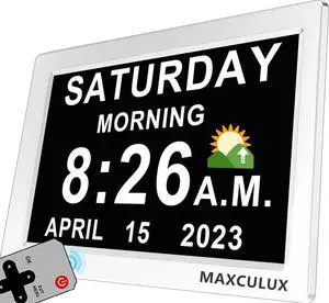 Upgraded19 Alarms Digital Talking Clock with Day and Date, Custom Reminders, 1280*800p HD Dsiplay, 10-Levels Dimmer, Auto DST, Sleep Trainer for Elderly Dementia, Voice-Talking with Remote