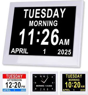 KASTISS Digital Day Calendar Clock for Elderly, Programmable Medication Reminder, 8" Digital Clock Large Display with Date & Week and Time, for Office, Home (White) KASTISS Digital Day Calendar Clock for Elderly, Programmable Medication Reminder, 8" Digital Clock Large Display with Date & Week and Time, for Office, Home (White)