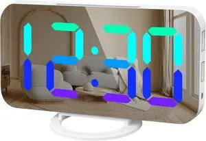 WulaWindy RGB Alarm Clock - Digital LED Clocks Mirror Surface with Dual USB Ports for Makeup Best Modern Decorations Aesthetic Home Bedroom Living Room Office and Wall Decor - White
