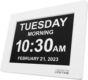 American Lifetime New 2025 Dementia Clock Large Digital Clock for Seniors, Digital Clock Large Display with Custom Alarms, Clock with Day & Date for Elderly, Large Number Digital Clock White