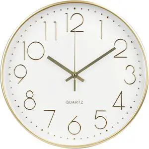 Wall Clock 12 Inch Non-Ticking Silent Modern Simple Style Round Decor Clock Gold Stereoscopic Dial Quartz Wall Clocks for Home/Office/School/Living Room/Bedroom/Kitchen