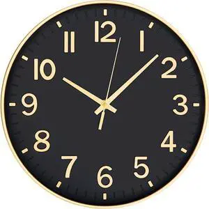 HZDHCLH Black Wall Clocks Battery Operated,12 inch Silent Non Ticking Modern Clock for Wall, 3D Numbers Wall Clock for Kitchen Bedroom Living Room Office Classroom Decor (Black-Gold)