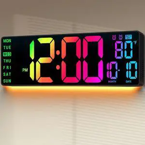 16.5" Large Digital Wall Clock: 11 RGB Colors Wall Mount Decor Clock for Living Room Bedroom Office Classroom, House Warming Gifts New Home Decor, Birthday Gifts for Men Women Black