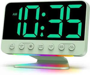 Digital Alarm Clocks for Bedrooms: Large Bold Number 5 Brightness Dimmer - Easy to Read Across The Room - 5 Alarm Sound 8 Night Light - Sage Green