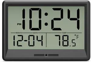 Digital Wall Clock Battery Operated, 8 Inch Small Wall Clock with Large Display, Temperature and Date | Simple Desk Clock | Silent Wall Mount Digital Clock for Bedroom, Kitchen, Living Room, Office