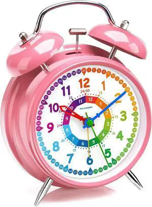 Peakeep Loud Analog Alarm Clock for Kids Learning Telling Time Teaching, 4.5" Twin Bell Alarm Clock Battery Operated for Heavy Sleepers Adults Teenagers Kids