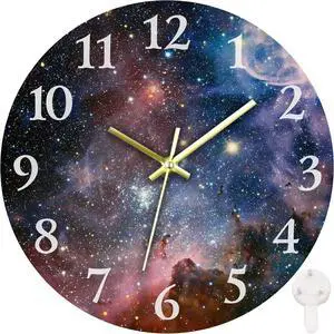 Britimes Round Wall Clock Silent Non-Ticking Battery Operated Clock 12 Inch, Galaxy Space Home Decor for Living Room, Kitchen, Bedroom, and Office
