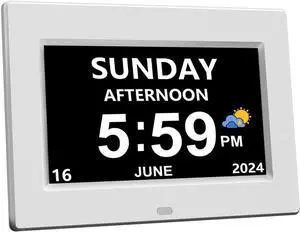 AINFTIME DST Digital Clock with Date and Day of Week for Elderly-12 Alarms Medication Reminder Dementia Alzheimers Clock Calendar with Extra Large Display (7 inch White)