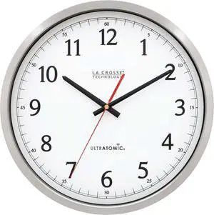 La Crosse Technology 404-1235UA-PL UltrAtomic 14 inch Stainless Steel Wall Clock, Shatterproof Lens, Silver