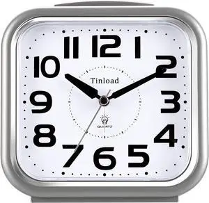 5.5" Large Analog Alarm Clock Silent Non Ticking, Gentle Wake, Beep Sounds, Increasing Volume, Battery Operated Snooze and Manual Light, Easy Set
