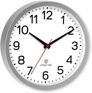 AKCISOT Atomic 10 Inch Wall Clock Analog Clocks for Indoor Kitchen, Battery Operated Clock for Bedroom Office Classroom Living Room(Silver)