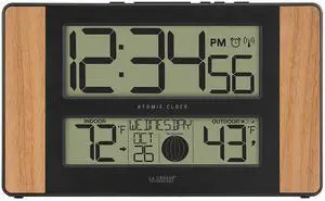 La Crosse Technology Atomic Digital Clock with Outdoor Temperature, Wood Oak, 0