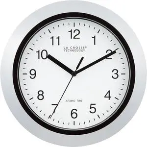 La Crosse Technology WT-3102S Atomic Analog Wall Clock, 10", Silver
