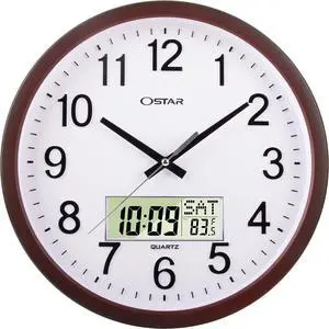 OSTAR 14" Large Analog Digital Display Wall Clock Silent Non-Ticking, Day of The Week Temperature Battery Operated Clock for Living Room Bedroom Kitchen OSTAR 14" Large Analog Digital Display Wall Clock Silent Non-Ticking, Day of The Week Temperature Battery Operated Clock for Living Room Bedroom Kitchen