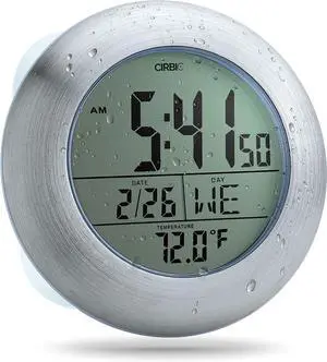 Extra Large Shower Clock with Suction Cups, Date and Temperature, Water Resistant Clock for Bathroom