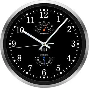 HITO 12 Inch Silent Wall Clock Battery Operated Non Ticking Glass Cover Silver Aluminum Frame, for Kitchen, Bedroom, Home Office, Living Room Decor (12" Black)