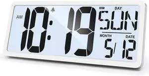 Large Digital Wall Clock with Backlight 15 Inch Digital Alarm Clock for Bedroom Wall Clocks Battery Operated Large Display with Temperature Desk Clocks for Office Living Room Decor