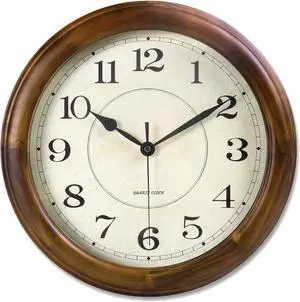 Kesin Wall Clock Wood 14 Inch Silent Wall Clocks Large Decorative Battery Operated Non Ticking Analog Retro Clock for Living Room, Kitchen, Bedroom