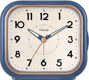 4.5" Vintage Retro Analog Alarm Clock, Super Silent Non Ticking Clock with Manual Light, Snooze, Battery Operated, Simply Design, for Living Room, Bedroom, Bedside, Desk(Blue)