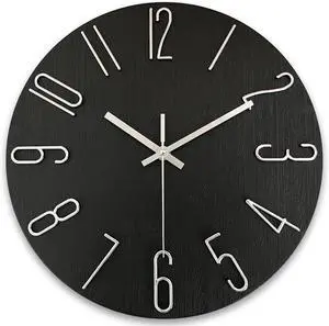 AIRUIFU Wall Clock 12 Inch Silent Non-Ticking Modern Clocks Battery Operated - Analog Small Classic for Office, Home, Bathroom, Kitchen, Bedroom, School, Living Room(Black)