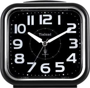 5.5" Large Analog Alarm Clock Silent Non Ticking, Gentle Wake, Beep Sounds, Increasing Volume, Battery Operated Snooze and Manual Light, Easy Set, Black (Best for Elder)