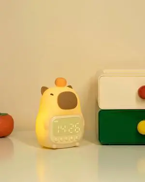 Capybara Alarm Clock with Night Light for Kids, Cute Toddler Alarm Clocks for Bedrooms Ok to Wake Clocks for Girls and Boys, Rechargeable Silicone Animal Tabletop Lamp for Kid