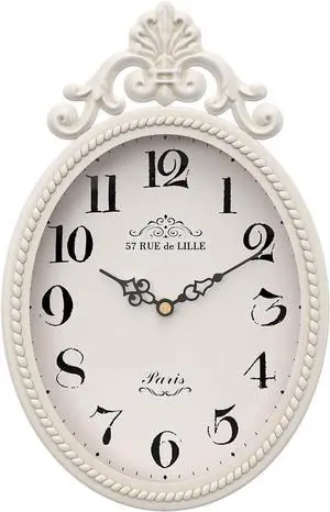 Abdurey Small French Retro Decorative Wall Clock, Ivory White Vintage Oval Style,Silent Battery Operated Boho Decor Wall Clocks for Farmhouse,Kitchen,Bedroom,Bathroom(10.4" H x 6.7" W)