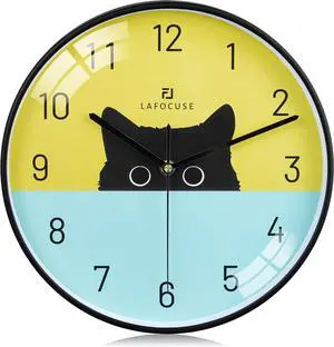 Lafocuse 12 Inch Silent Cat Wall Clock Battery Operated, Black Cat Clock Analog for Girls Room, Cute Animal Clock for Kids Bedroom