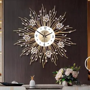 Large Wall Clocks, Silent Sunflower Shape Chic Decorative Wall Clock, Modern Non-Ticking Round Clock Dial Iron Metal Wall Clock for Living Room Decor Entrance Office Cafe 20 Inch
