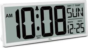 WallarGe 14.5'' Large Digital Wall Clock Battery Operated with Jumbo Numbers, Temperature and Date - Easy to Read and Set, Auto DST WallarGe 14.5'' Large Digital Wall Clock Battery Operated with Jumbo Numbers, Temperature and Date - Easy to Read and Set, Auto DST
