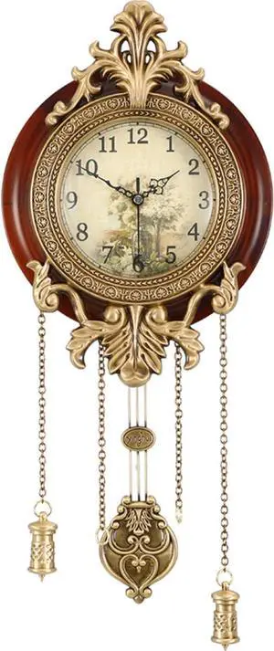 Aero Snail Dia 9-inch Retro Style Vintage Wood Indoor Wall Clock with Swinging Pendulum (Requires 2 AA Batteries for Clock Hands and Pendulum)