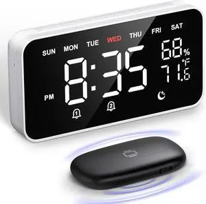 Dekala Bed Shaker Loud Alarm Clock for Heavy Sleepers Adults, Vibrating Dual Alarm Clocks for Bedrooms, Large Display Auto Dimmer,Temperature & Humidity Detect, 7-Day Programmable, Ideal Gift