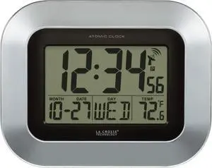 La Crosse Technology WT-8005U-S Atomic Digital Wall Clock with Indoor Temperature, Silver