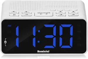 Digital Alarm Clock Radio with AM/FM Radio, Multi-Colors 1.4 LED Digits, Preset, Sleep Timer and Clear Display with Dimmer for Bedroom Bedside, Outlet Powered with Battery Backup (White)