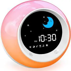 iHoo Kids Alarm Clock, Sleep Training Clock with Sun & Moon,Night Light and OK to Wake Alarm Clock for Toddlers