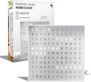 Sharper Image® LED Light-Up Word Clock [ Exclusive] 7.75" Modern Design, Electronic Accent Wall & Desk Clock, USB Power Cord, Contemporary Home & Office Decor, Easy Setup, Housewarming Gift