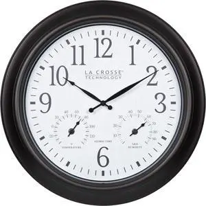 La Crosse Technology 404-89027-INT 18-inch Indoor/Outdoor Brown Atomic Analog Wall Clock
