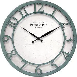 Presentime & Co 13" Farmhouse Series Wall Clock, Shiplap Style, Silent No Ticking, Coastal Clock, Raised 3D Arabic Numeral, Aged Teal Finish Presentime & Co 13" Farmhouse Series Wall Clock, Shiplap Style, Silent No Ticking, Coastal Clock, Raised 3D Arabic Numeral, Aged Teal Finish