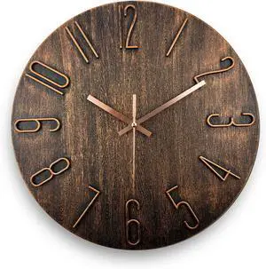 Wall Clock Battery Powered 12 inch Silent Wall Clock, Exquisite Modern Style Decorative Clock, Suitable for Home, Office, School, Kitchen, Bedroom, Living Room (Brown)