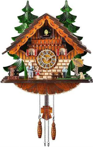 Kintrot Cuckoo Clock Traditional Chalet Black Forest House Clock Handcrafted Wooden Wall Pendulum Quartz Clock