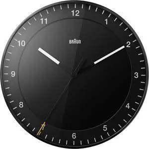 Braun Classic Large Analogue Wall Clock with Silent Sweep Movement, Easy to Read, 30cm Diameter in Black, Model BC17B.
