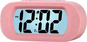Plumeet Kids Alarm Clock Large Digital LCD Travel Alarm Clocks with Snooze and Night Light - Ascending Sound and Handheld Size - Best Gift for Kids (Baby Pink)