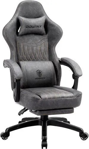 Dowinx Gaming Chair Breathable PU Leather Gamer Chair with Footrest Massage Lumbar Support, Big and Tall Ergonomic Reclining Computer Chair with Pocket Spring Cushion for Adults Teens (Grey)