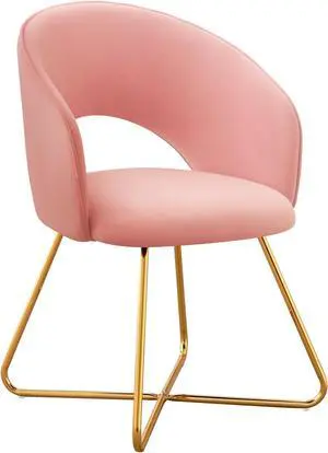 Modern Accent Chair Velvet Comfy Lounge Chairs for Bedroom, Upholstered Barrel Vanity Chair with Back, Mid Century Makeup Chair with Gold Legs (Pink)