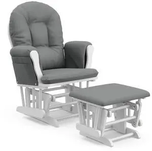 Storkcraft Premium Hoop Glider & Ottoman (White/Gray)  GREENGUARD Gold Certified Nursery Glider, Solid Wood Craftsmanship, Smooth-Gliding Nursery Chair and Ottoman, Award-Winning
