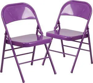 Flash Furniture Metal Folding Chairs, Impulsive Purple (Pack of 2)