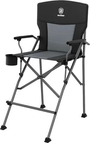 EVER ADVANCED Tall Directors Chair with Cup Holder 31", Bar Height Folding Chair for Camping, Sports with Carry Bag, Mesh Pockets and Footrest, Heavy Duty 300 lbs, Black