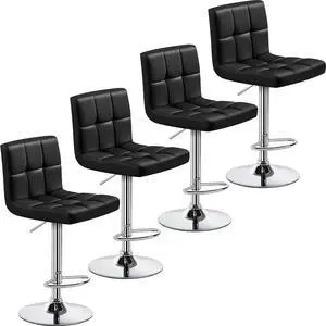 Yaheetech Bar Stools Set of 4, PU Leather Swivel Barstools, Height Adjustable Counter Chairs, Modern Stools with Back for Bar Kitchen Island Dining Room, Black